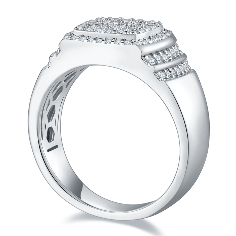 R6471豪镶S925银镀白金MoissaniteMen's Ring厘石D级0.82ct